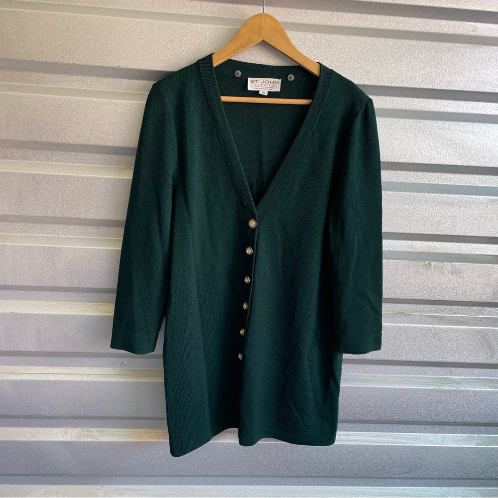 St. John vintage Santana knit jeweled button cardigan dress